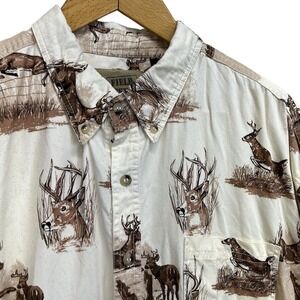 Outdoor Life Field Tested Deer Print Shirt Mens XL Ivory‎ Brown Button Down AOP